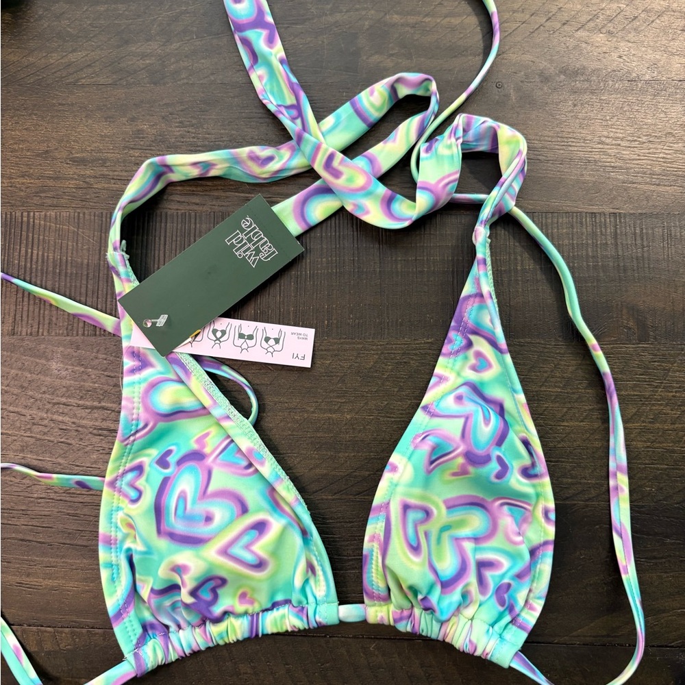 Wild Fable Colorful Heart Pattern Bikini Top